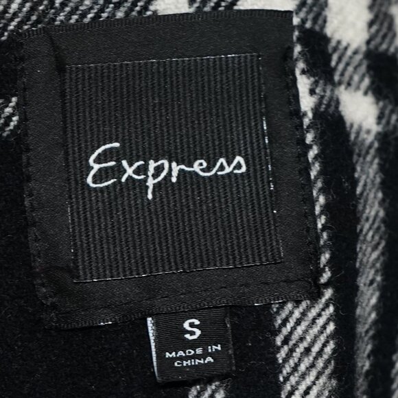 Express Plaid Coat Mod Academia Goth Classic Wool Blend Funnel Neck Long Peacoat - Picture 12 of 12